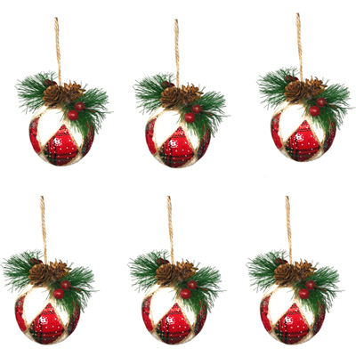 Pallina Natale Con Foto Digitale.6 Palline Tessuto Scozzese Palle Con Pigna Albero Natale Decorazioni Natalizie